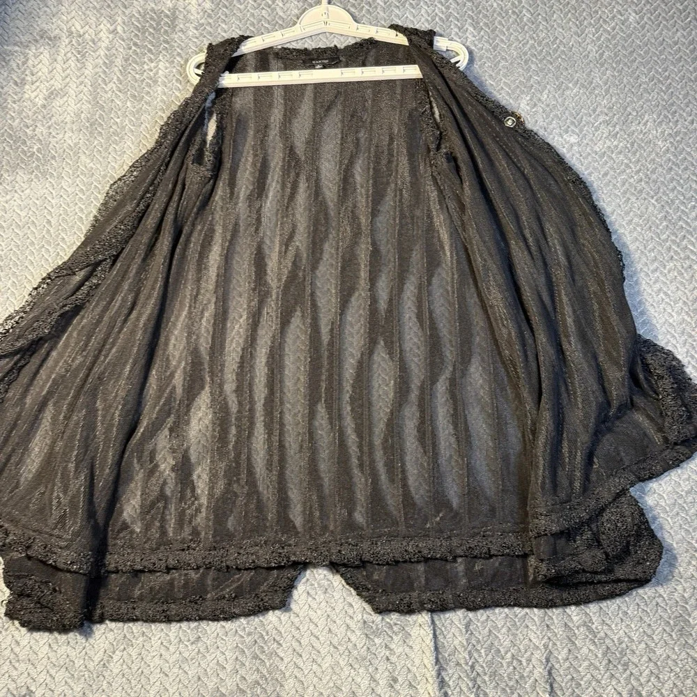 Kaktus Women's Vest Small Textured Sheer‎ Open Front Black Snap Button Lagenlook